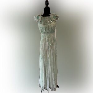 🦄 NWT Mac Duggal Elegant Mint Green Sequin and Beaded Dress SAMPLE 94222